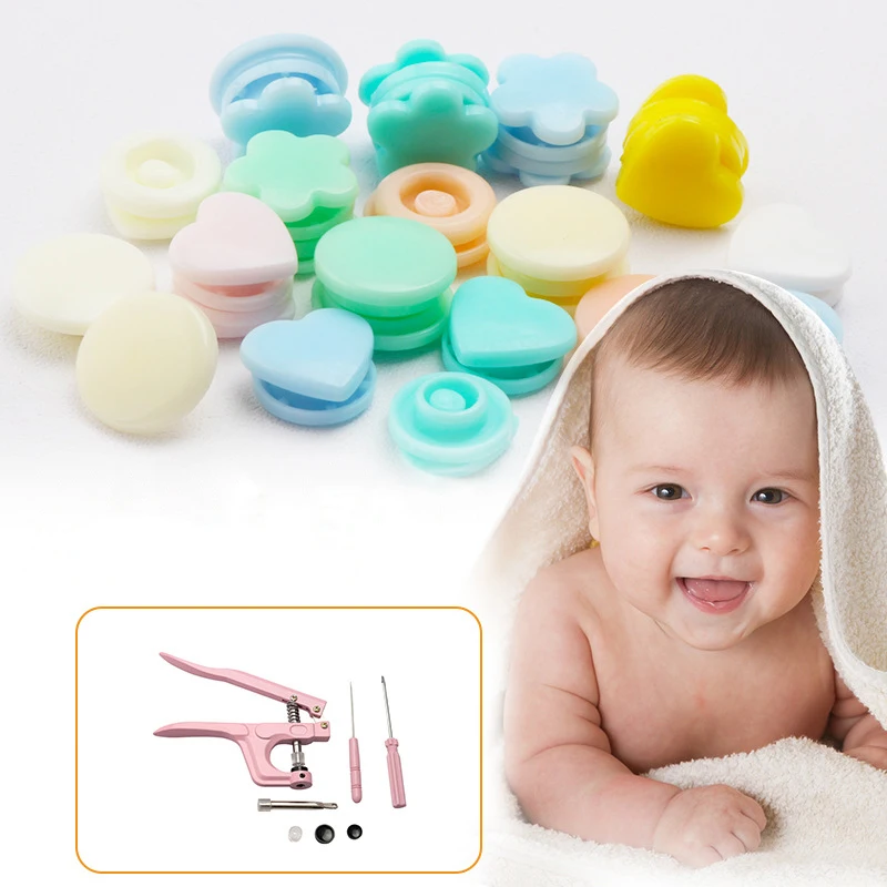 

T5 Colored Plastic Resin Snap Button for Children's Clothing Baby Bids Hats Hand Pressing Plier Installation Tool Set DIY Button