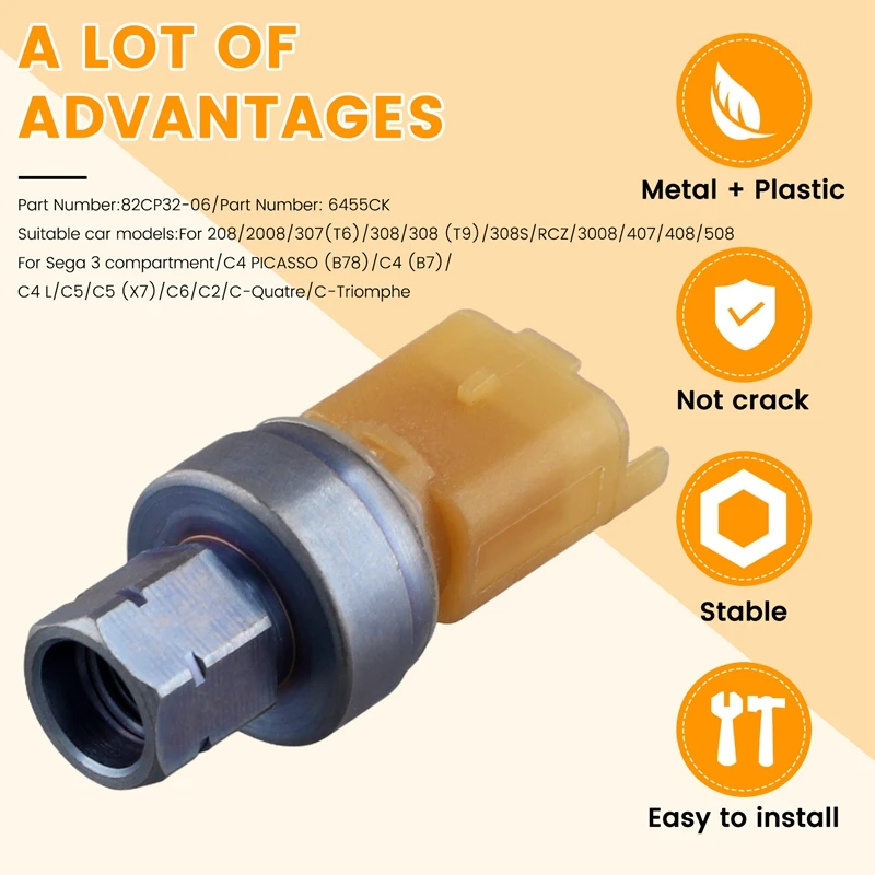 9673006380 82CP32-06 Реле давления кондиционера датчик для Peugeot 307 308 508 Citroen C2 C3 C4 C5 C6