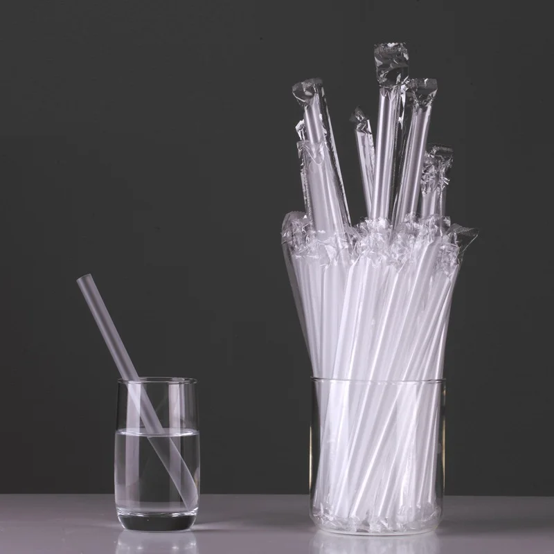 

50Pcs/Pack Disposable Pointed Lengthened Independent Packaging Pearl Milk Tea Straight Thick Plastic Straw