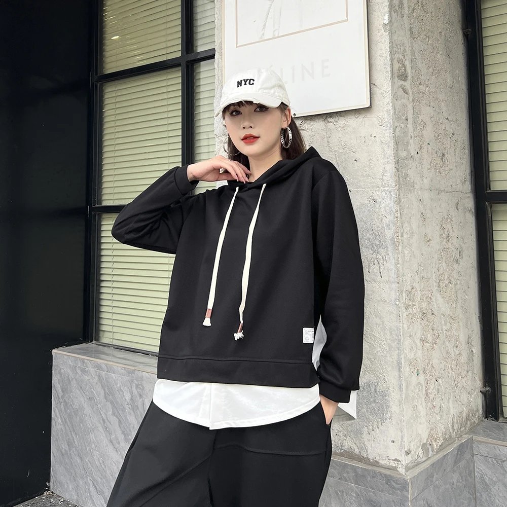 230841 Толстовка с длинным рукавом, Свитшот в стиле простоты, Свободный Повседневный женский топ с имитацией двух предметов в стиле пэчворк, осень 2023