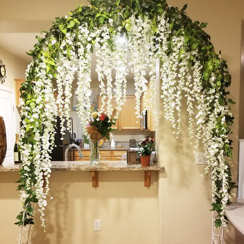 

12Pcs White Wisteria Vine Garland Artificial Silk Flowers Leaf Ivy For Wedding Arch Home Decoration Fake Plants Christmas Wreath