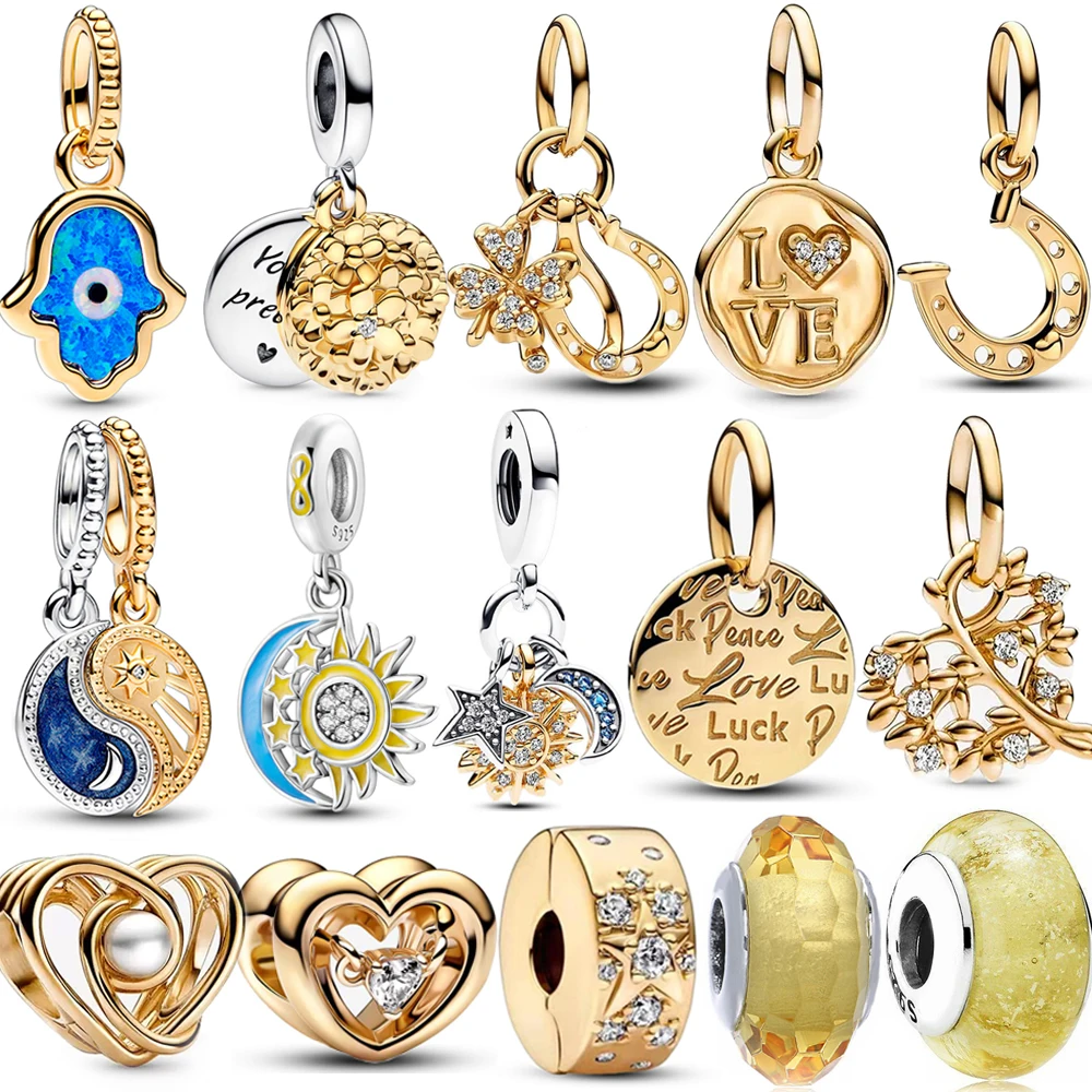 

New 925 Sterling Silver Openwork Heart Yin&Yang Family Tree Dangle Charm Fit Pandora Bracelet 14K Gold Murano DIY Fine Jewelry