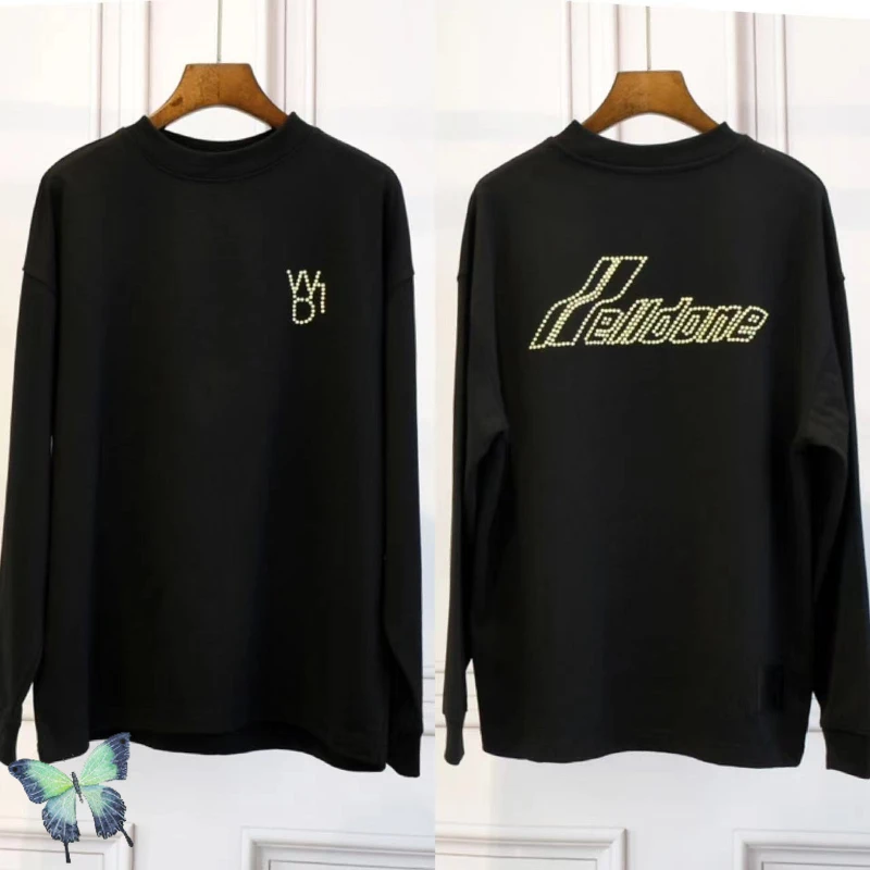 

WELLDONE Pearl Logo Hot Diamond Men Women Loose Sleeve T-shirt