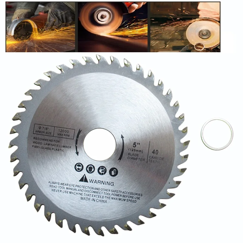 

Mower Cutting Disc Polishing Cutting Saw Blade Sharp Brazing Carbide Wood Cutter Grinder 5 Inch 1" Bore 40 Teeth Max RPM 5,500