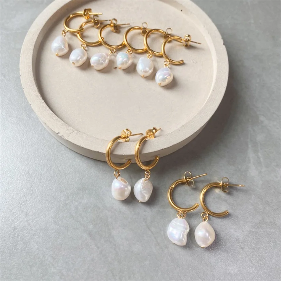 

Freshwater Pearls Circle Earrings Vintage Baroque Pearl Earrings Gold Earclip Women Jewelry Gold color Round earring women 2022