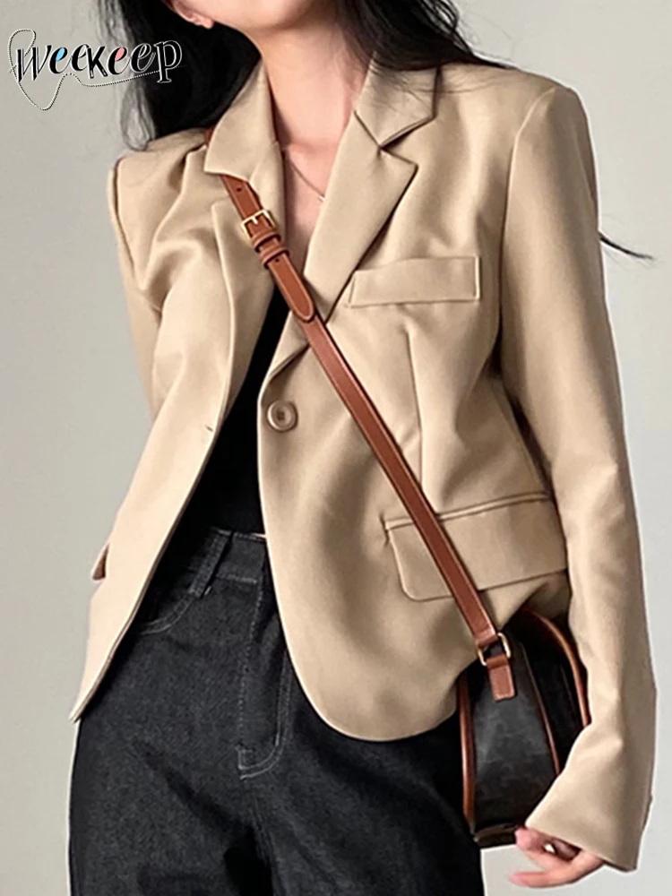

Weekeep Khaki Suit Jacket Women Streetwear Casual Cardigan Basic Outerwear Korean Fashion Office Ladies Coat 2022 Autumn Outfits