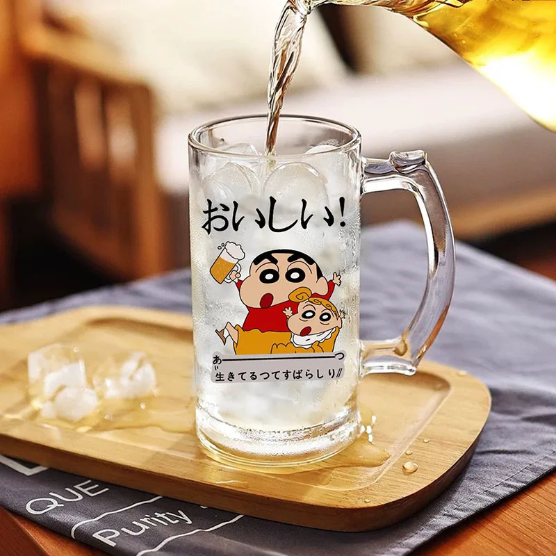 Фото Милая стеклянная пивная кружка Crayon Shin-chan Family, 500 мл, большая емкость, для домашнего бара, декор для рабочего стола, подарки №2