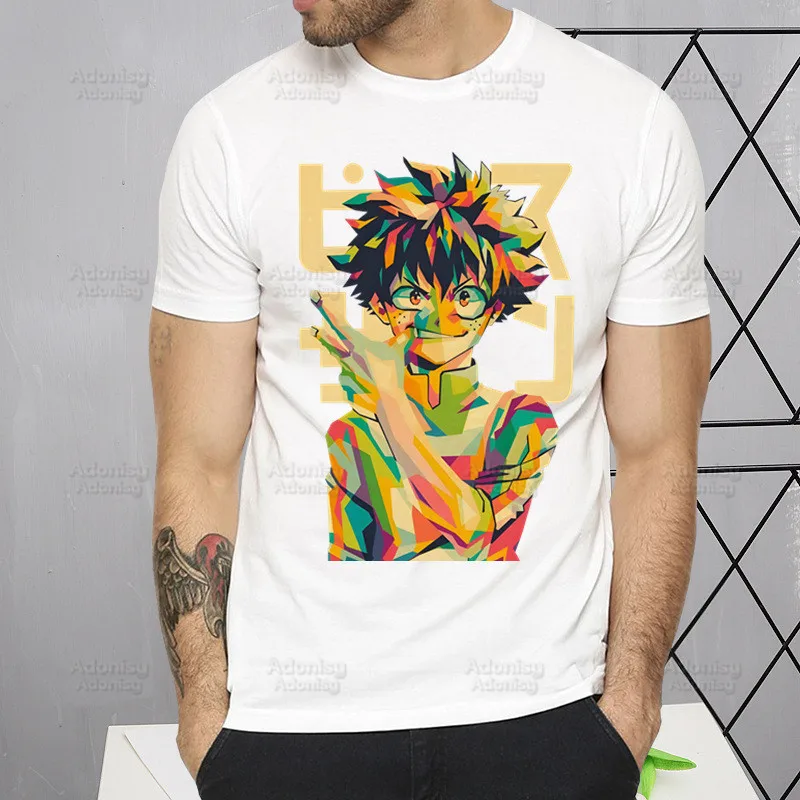 

My Hero Academia T Shirt Men Retro Washed Tops Tee Harajuku Midoriya Izuku Tshirt Streetwear Hip Hop Male Bakugou Anime T-shirts