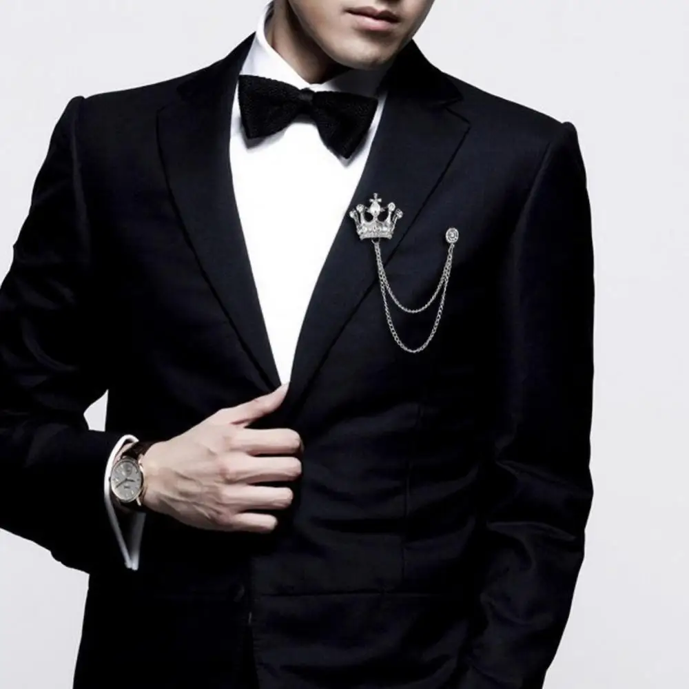 

Unisex Crown Shape Brooch Tassel Chain Lapel Pin Retro Corsage Suit Accessory