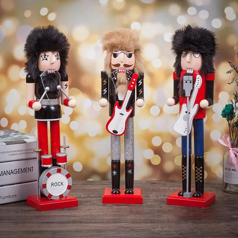 

Традиционные рождественские гайкеры 14.96 дюймов, деревянные праздничные коллекционные гайкеры с барабаном, гитара для полки, настольное укр...