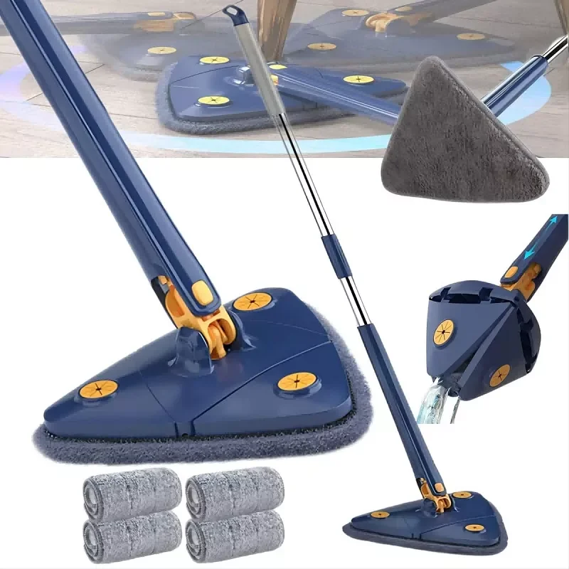 

NEW2023 Telescopic Triangle Mop 360 Rotatable Adjustable Cleaning Mop for Tub/ Tile/ Floor/ 130CM Handle Reusable Spin Mop Drops