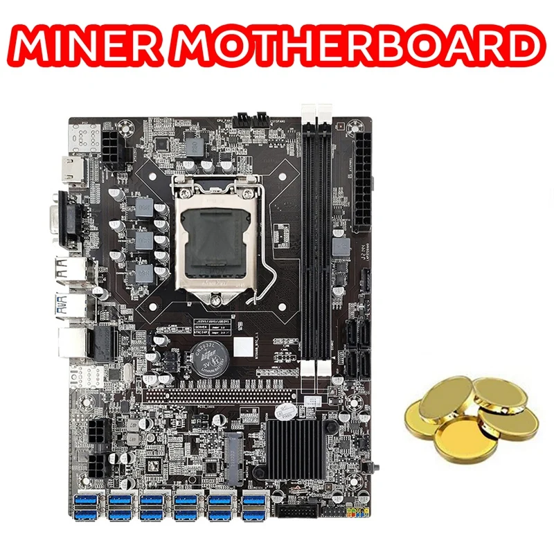 B75 12USB ETH Mining Motherboard+G1610 CPU+4PIN To SATA Cable+SATA Cable+Switch Cable+Baffle+Thermal Grease For BTC enlarge