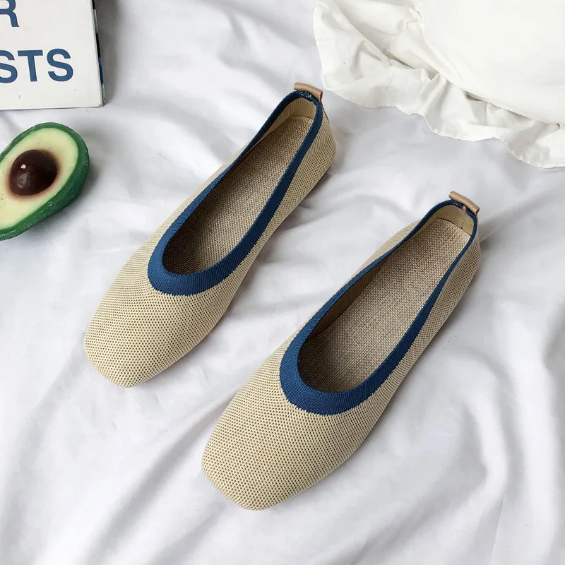 Knitted Casual Shoes Women Comfortable Round Toe Flats Moccasin Woman Slip-on Maternity Loafers Soft Ballet Shoes Mujer Pisos