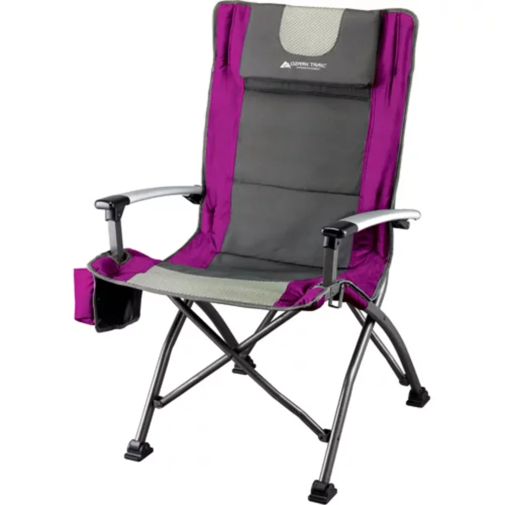 

Ozark Trail High Back Camping Chair, Pink with Cupholder, Pocket, and Headrest, Adult outdoor furniture recliner chair