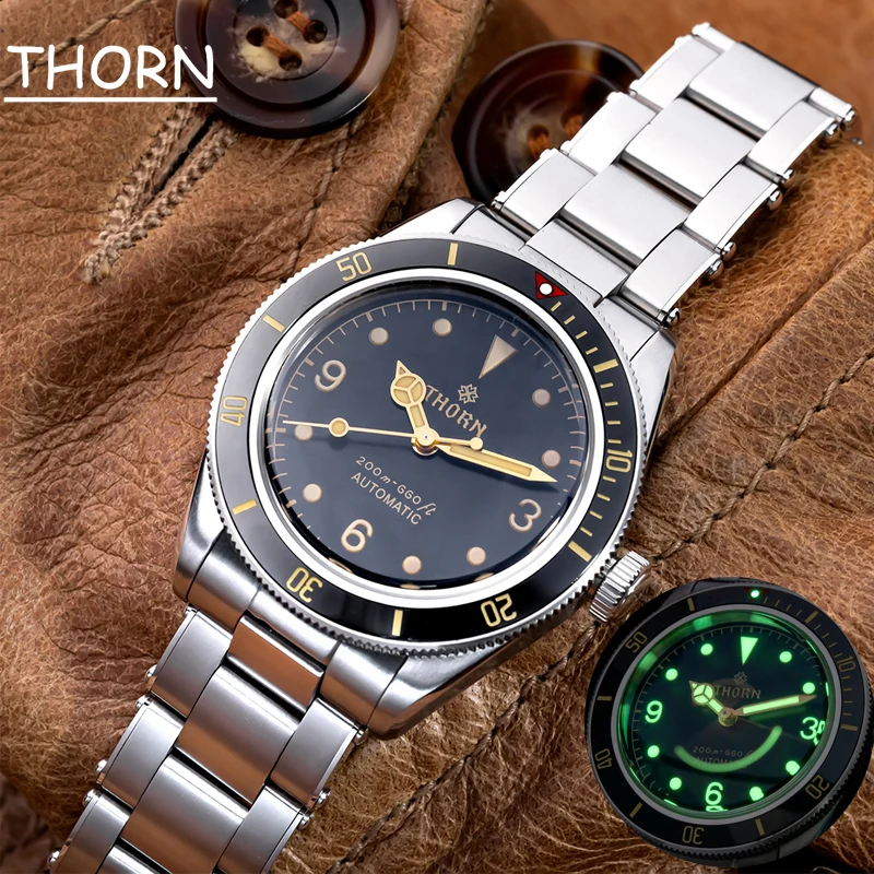 

THORN BB58 Luxury Men Watch 39mm NH35 Movement Automatic Mechanical Vintage Diver Sapphire Crystal 20ATM Waterproof C3 Luminous