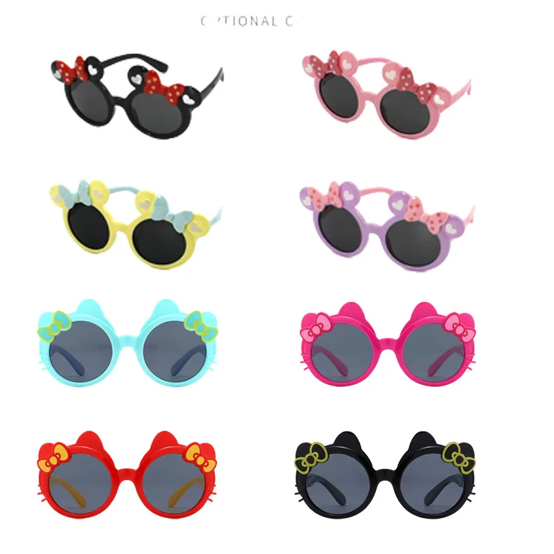 

Sanrios Hellokittys Kuromi Cinnamoroll Mymelody Новинка Детские поляризованные солнцезащитные очки с бантом Детские Силиконовые милые Мультяшные забавные очки