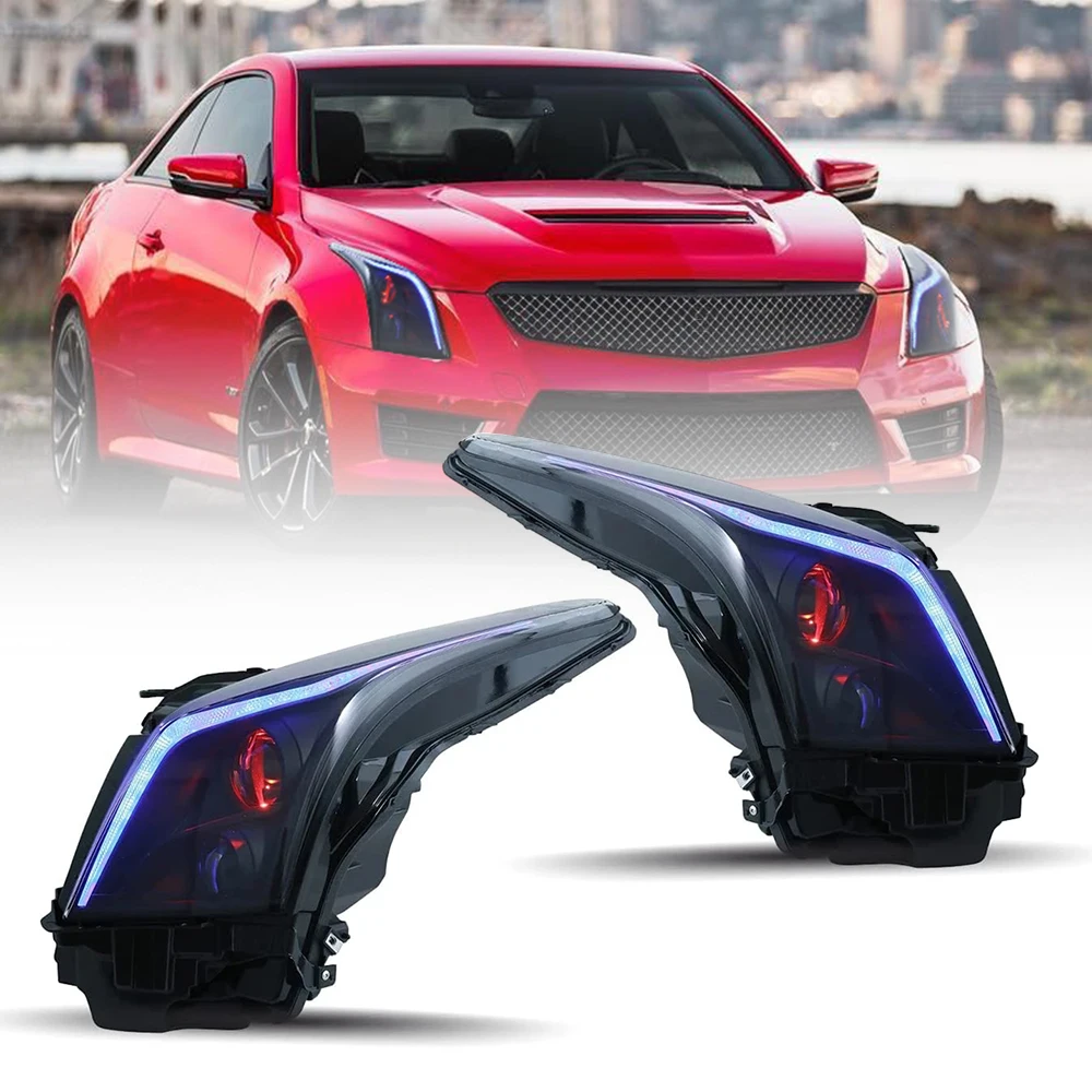 

Led Headlights for Cadillac ATS ATSL 2014-2018 Start Up Animation Front HeadLamps With Red Devil-eyes Assemblly