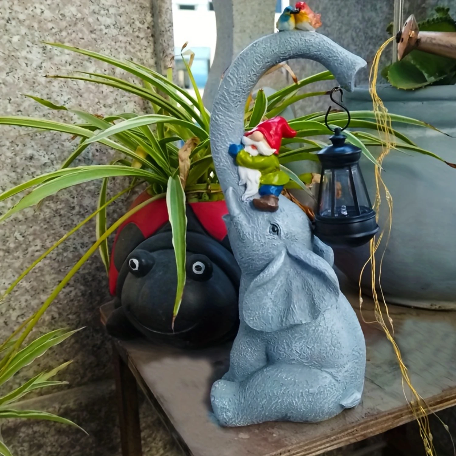 Лампа для садовых статуй слона на солнечной батарее-прочная смола с