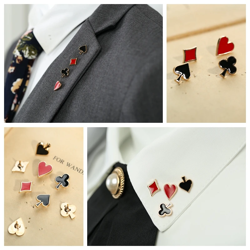 

4pcs/Set Novelty Poker Themed Lapel Pin for Women Men Suit Dress Decoration Brooch Badge Collar Pins