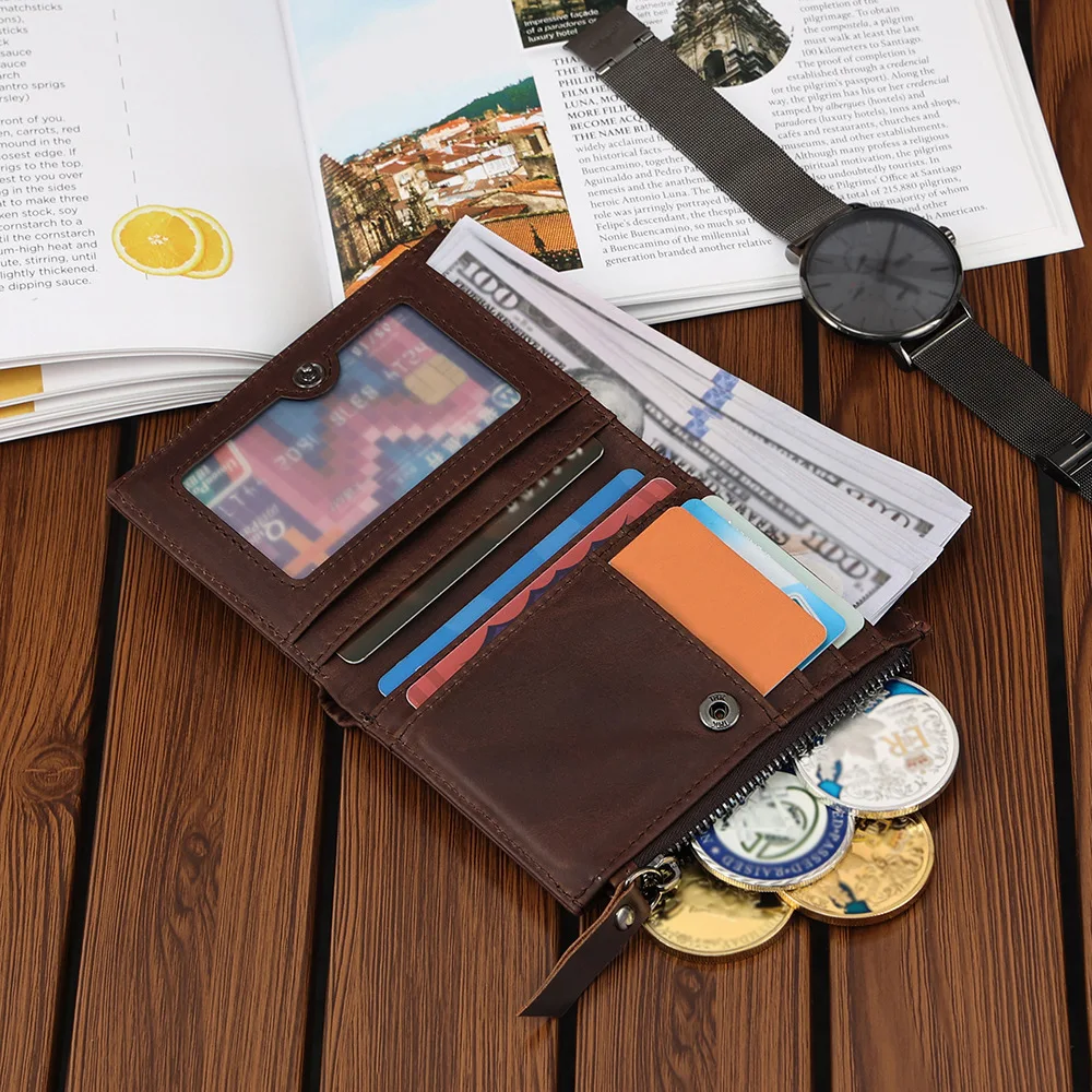 Короткий кошелек из натуральной кожи для мужчин Ретро Бумажник воловьей с