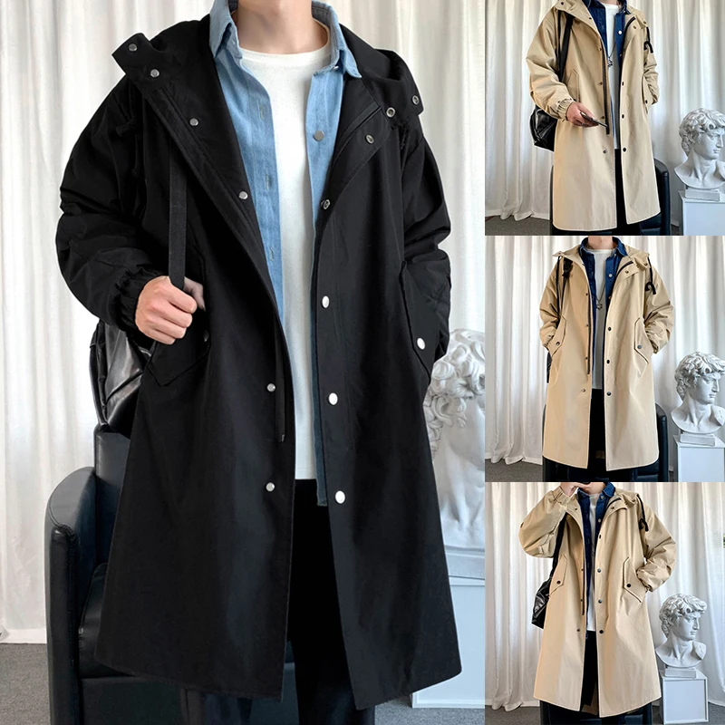 

Fashion Men Long Windbreaker Autumn Winter Coat Jackets For Men Outwear Pocket Loose Hooded Windbreaker Streetwear Overcoat Male