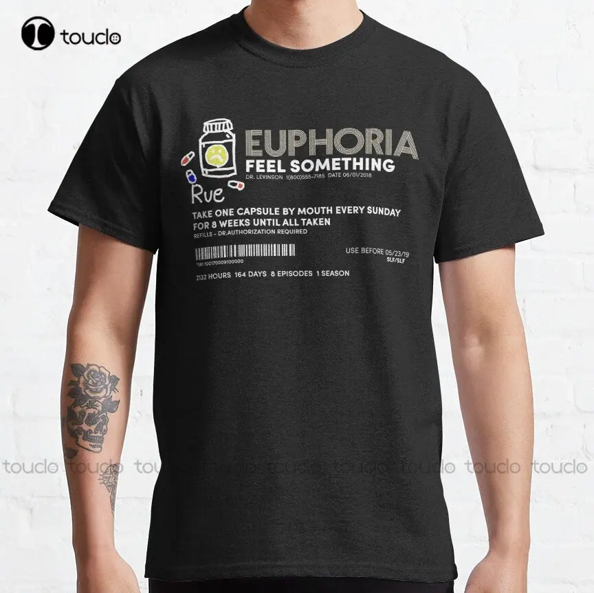 Euphoria Rue Merch (Pills Description) Classic T-Shirt Beach Shirts For Men Cotton Outdoor Simple Vintage Casual Tee Shirts New
