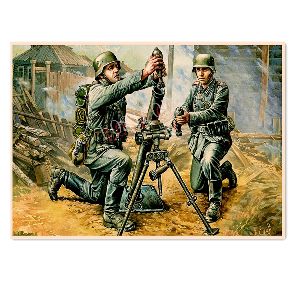 

GER Wehrmacht operating mortars Retro War Military Art WWII Poster Home Decor Vintage Kraft Paper Print Painting Wall Sticker