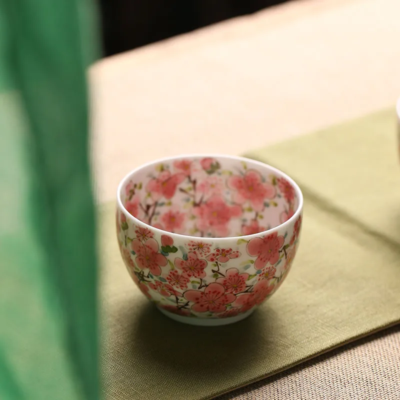

Hand Painted Peach Blossom Five-Color Underglaze Tea Cup Large Master Cup Teacup Fresh Air Porcelain Kung Fu Tea Set
