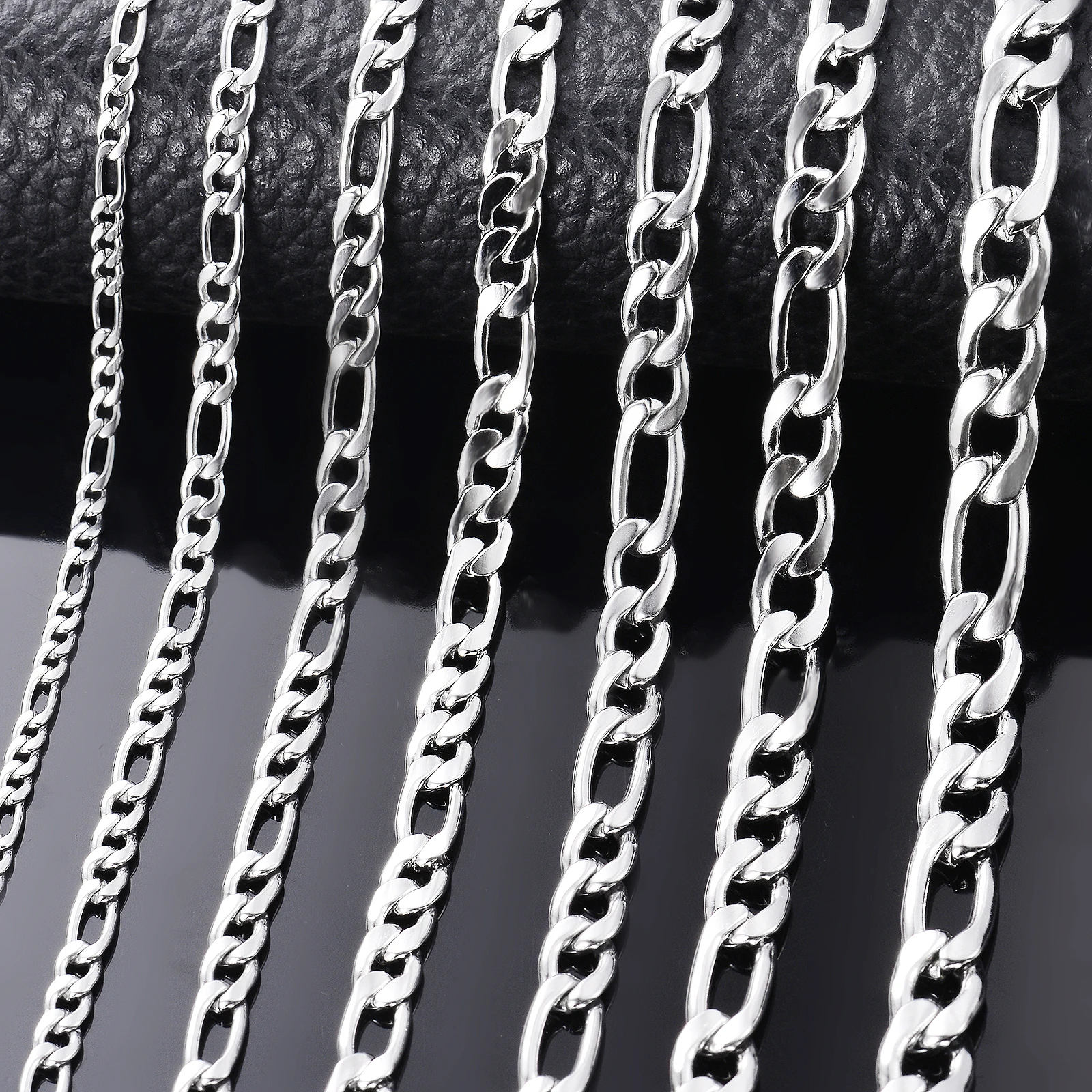 

Fashion New Figaro Chain Link Jewelry Classic Silver Curb Necklace Men Ladies Stainless Steel Chain Jewelry Gift Wholesale 4-9mm