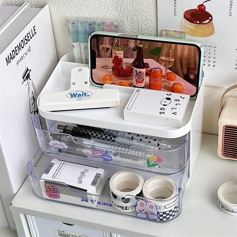 

1 Pcs Multifunctional Desktop Storage Box with Divided Drawers Dormitory Cosmetics Shelf Office Desk Creative Pen Holder