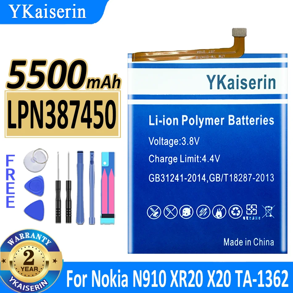 

Аккумулятор ykaisin LPN387450 5500 мАч для Nokia N910 XR20 X20 TA-1362