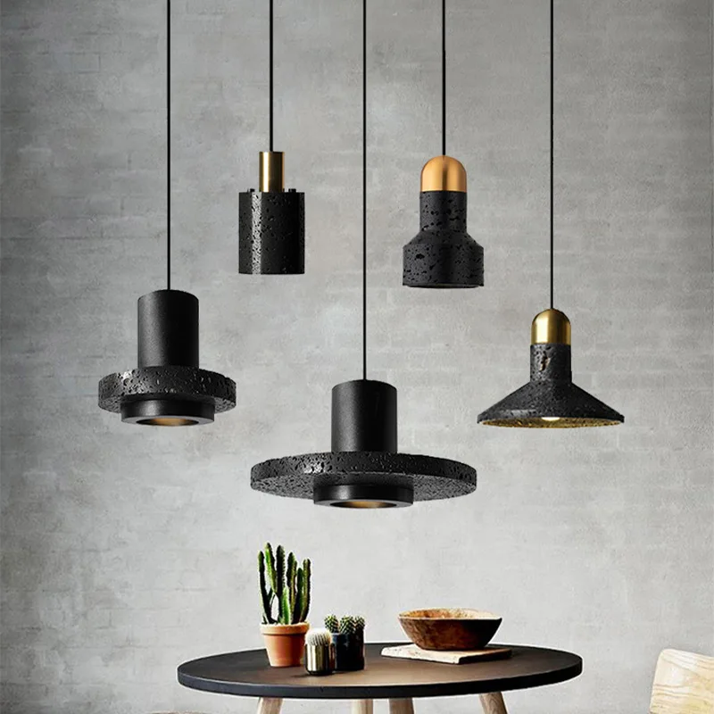 

Nordic Restaurant Bar Pendant Light Creative Window Designer Black Stone Terrazzo Bedroom Bedside Single Head Pendant Lamp
