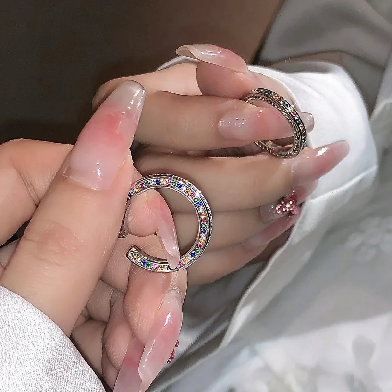 

New Fashion Silver Color Rings for Women Adjustable Size Set Color Rhinestone Titanium Steel Finger Ring Party Jewelry Girls