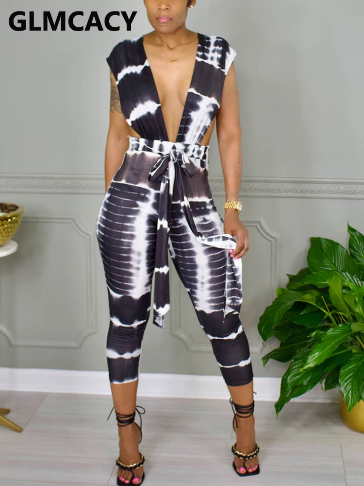 

Women Sleeveless Plunge Neck Summer Slim Jumpsuit
