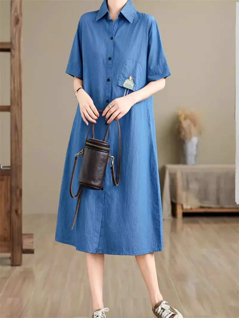 Женское джинсовое платье в стиле пэчворк свободное платье-рубашка средней длины