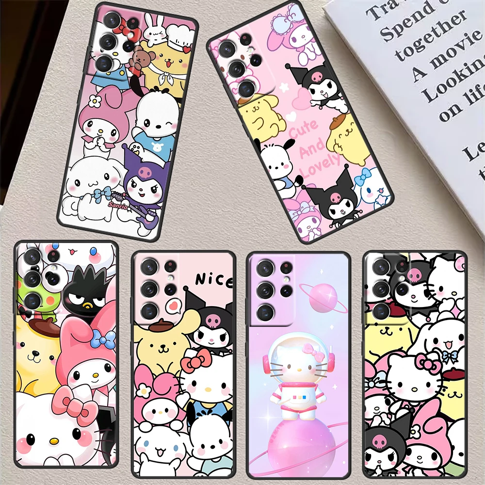 

Kuromi Melody Cute Cartoon For Samsung S23 S22 S21 S20 FE Ultra Pro Lite S10 S10E S9 Plus 5G Soft Black Phone Case Cover