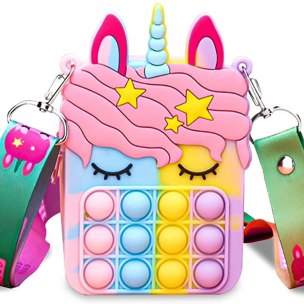 

kawaii Waterproof Silicone Unicorn Pop Up Fidget Bags for Children Girls Key Coin Purse Wallet Popping Toys Shoulder Pop Its Bag