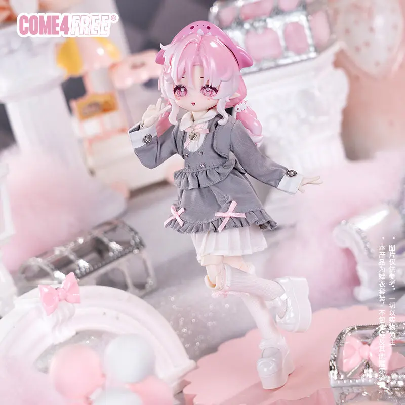 Новый комплект одежды для куклы BJD 18 Come4free: милое серое платье, розовые носки с бантом, полный набор (только одежда, кукла не включена) (art.: 3920dbfbaa3eb) - 3920dbfbaa3eb