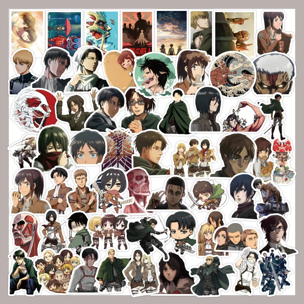 

60pcs Attack on Titan Cartoon Sticker Refrigerator Stationery Mobile Phone Case Anime Stickers Cute Sticker Pack Laptop Skin