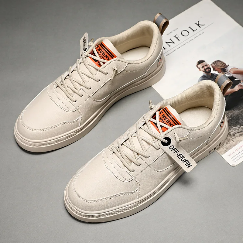 

Мужские туфли для скейта, маленькие белые туфли на весну, с низким верхом, кожаная обувь на плоской подошве, модная повседневная обувь, тренд...