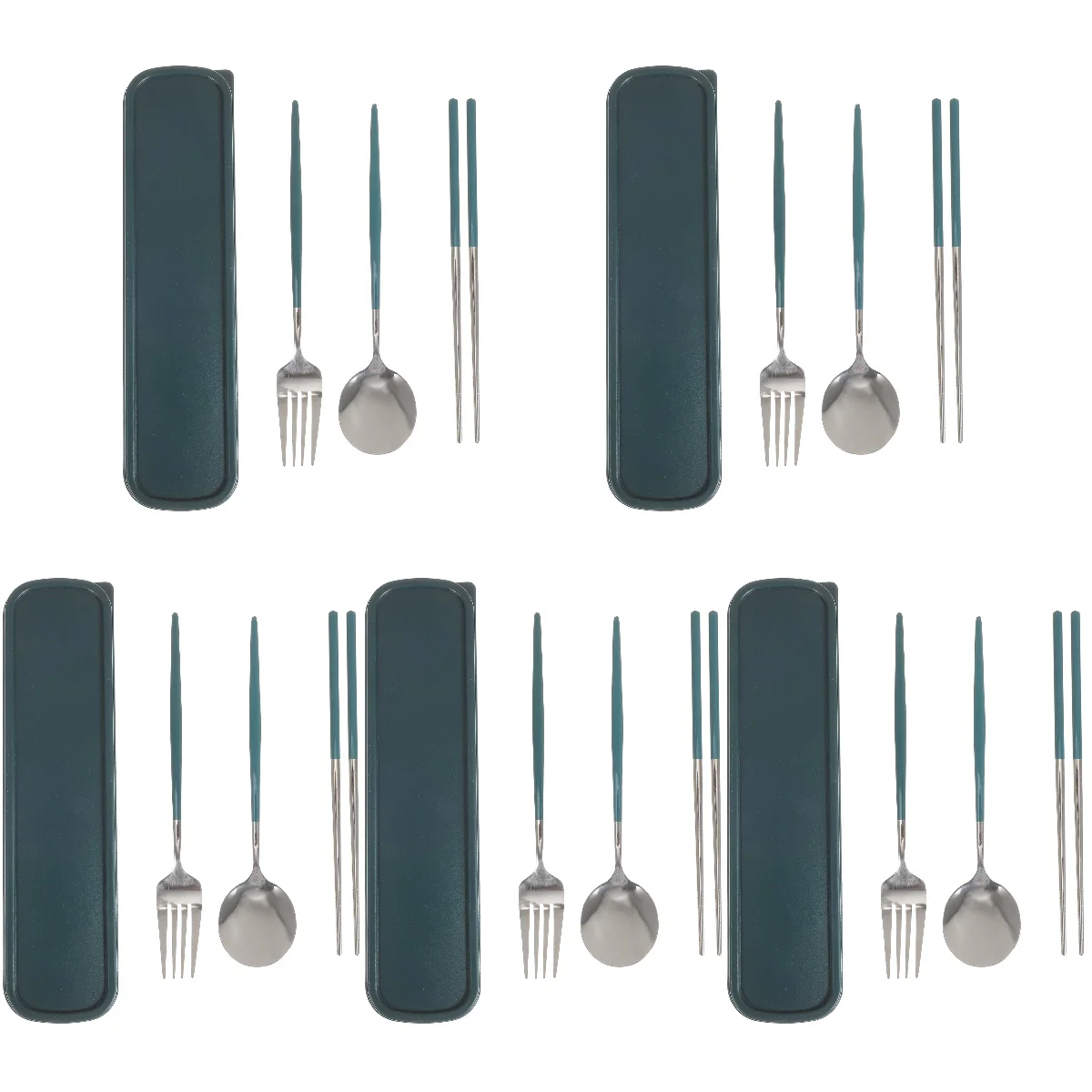 

5 Sets of Portable Convenient Portable Cutlery Fork Spoon Chopsticks Outdoor Cutlery for Camping Office Students