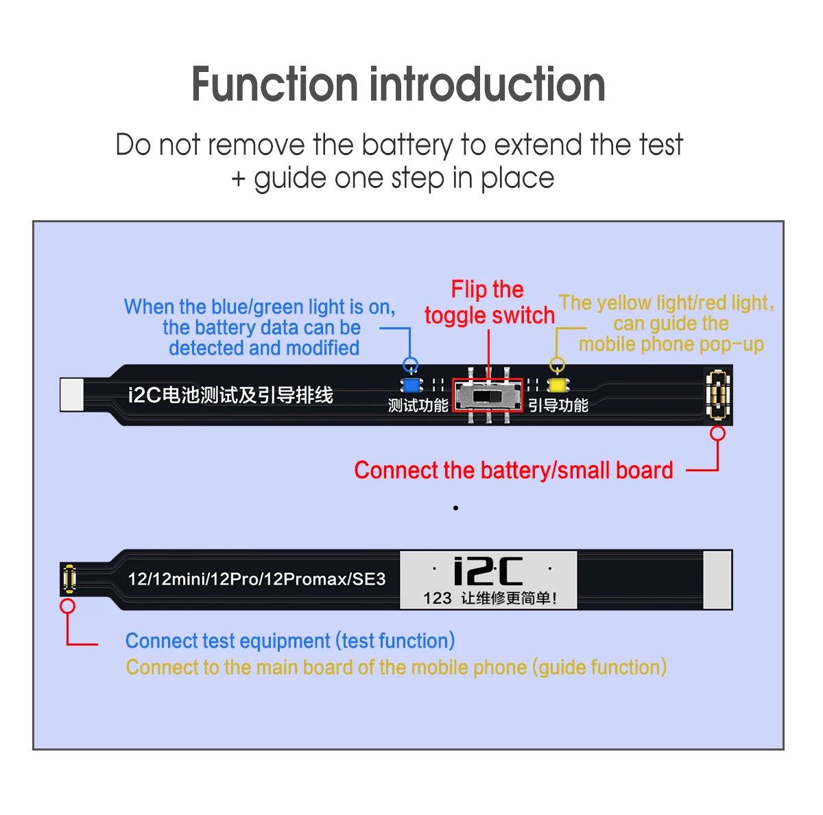 

Гибкий кабель для ремонта аккумулятора I2C для IPhone 5SE-13Promax, руководство по данным о здоровье, инструмент для ремонта батареи Pop-Ups и Windows