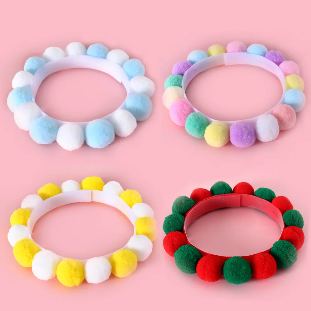 

XS-M Macaron Color Velcro Necklace Collars For Cats Puppy Classic Plush Ball Collar Fashion Simple Pet Party Supplies Accessorie
