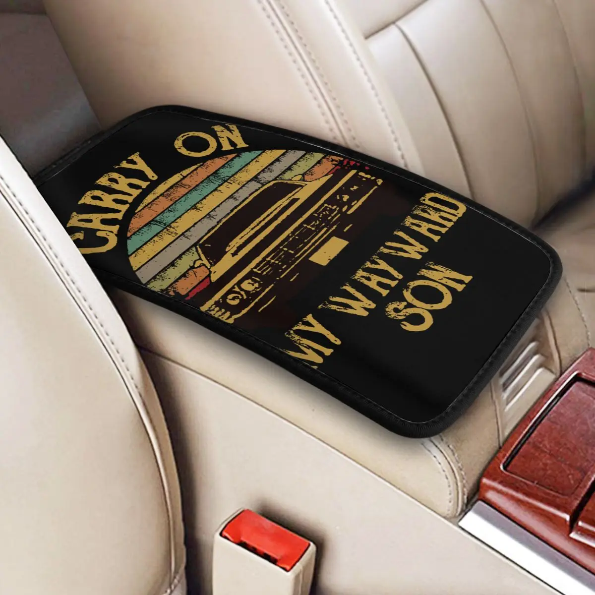 

Supernatural Vintage Center Console Cover Pad for Cars Carry On My Wayward Son Dark Heather Auto Accessories Armrest Cover Mat