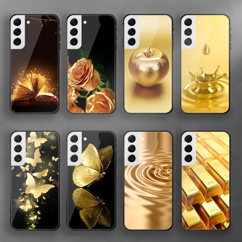 

Luxurious Gold Luxury Rose Tempered Glass Phone Case Cover For Samsung Galaxy A S 9 12 13 20 21 22 32 33 Fe 5G Plus Ultra