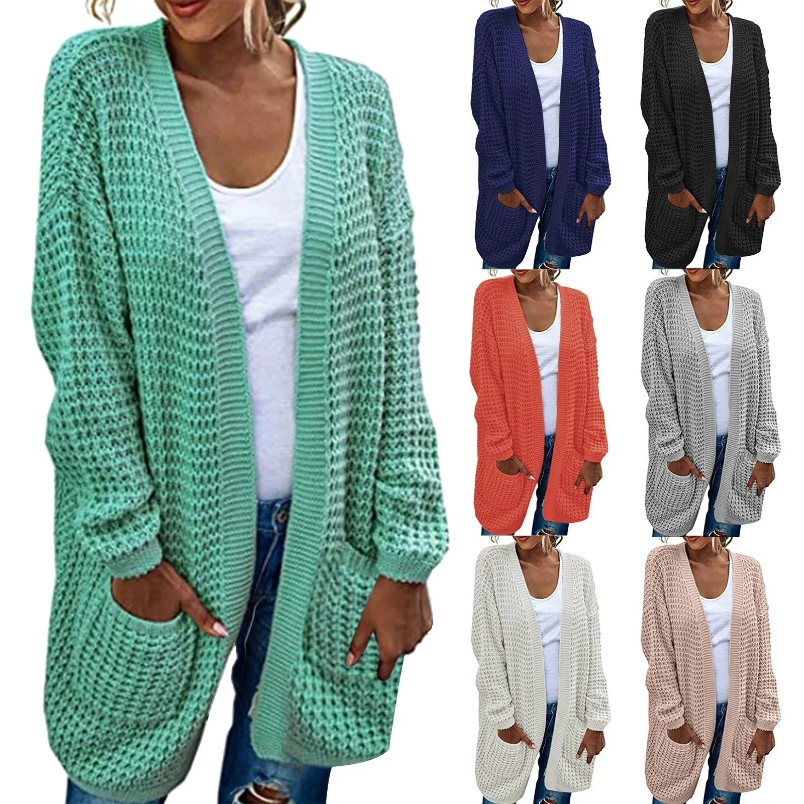 

Women's Solid Color Long Sleeved Knitted Sweater Long Cardigan Jacket Women Snow Coat Women S Coats And Jacket