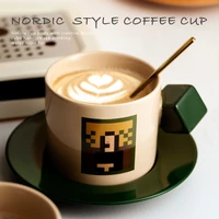 pixel painting art retro creative ceramic coffee cup dish set high value home cafe morandi mug