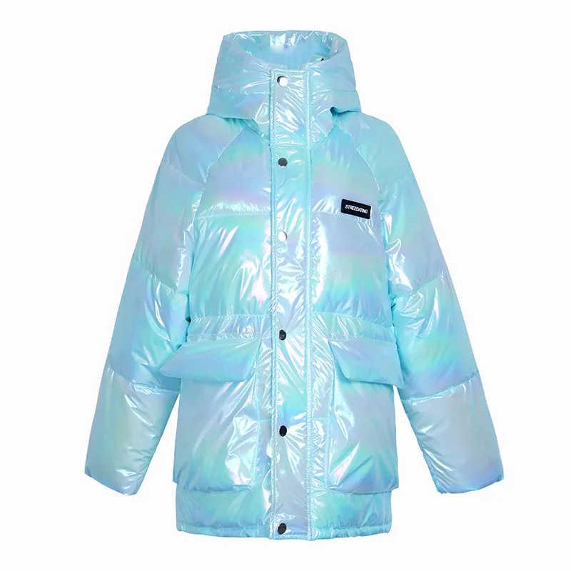 2023 Ladies Winter Long Jacket Oversized Women's Down Cotton Coat Shiny Face Solid Color Winter Bread Coat Stand-up Collar Coat