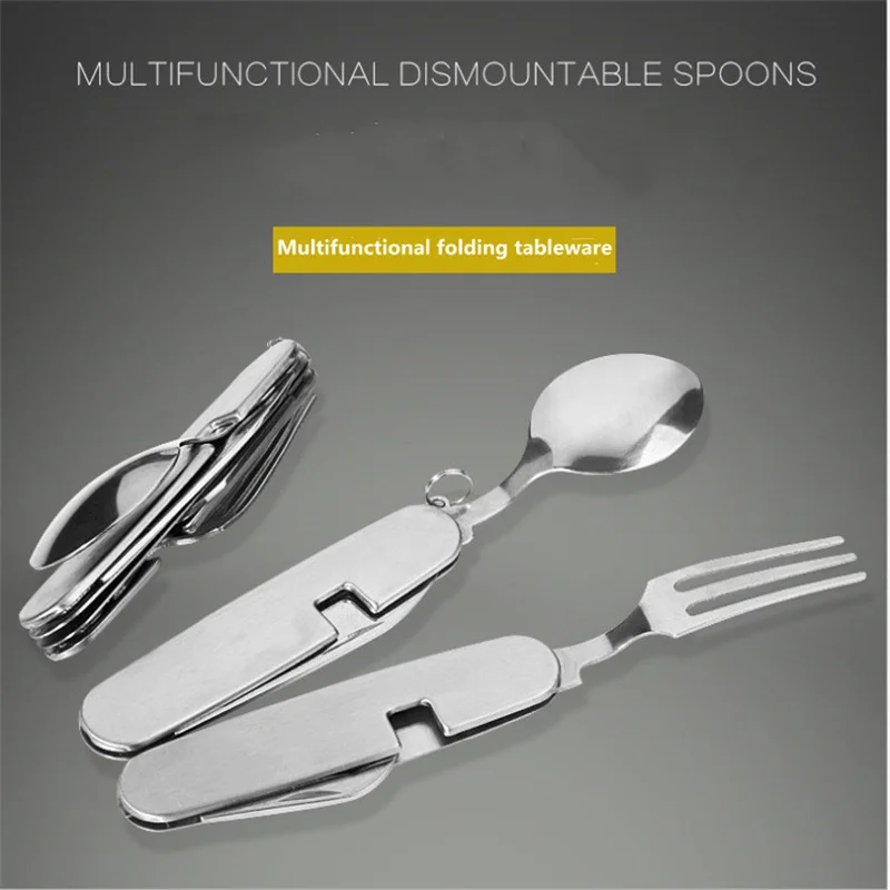 

Карманный нож из нержавеющей стали 420, Мульти-инструмент, портативная вилка, ложка, открытый нож для выживания, кемпинга, складной нож, съемн...