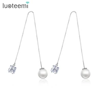 luoteemi white gold color square cut clear cubic zirconia long dangle earrings jewelry for women boucle doreille femme new